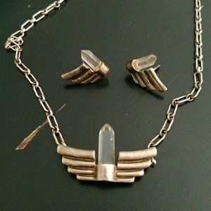 Crystal and wings necklace/earrings set.